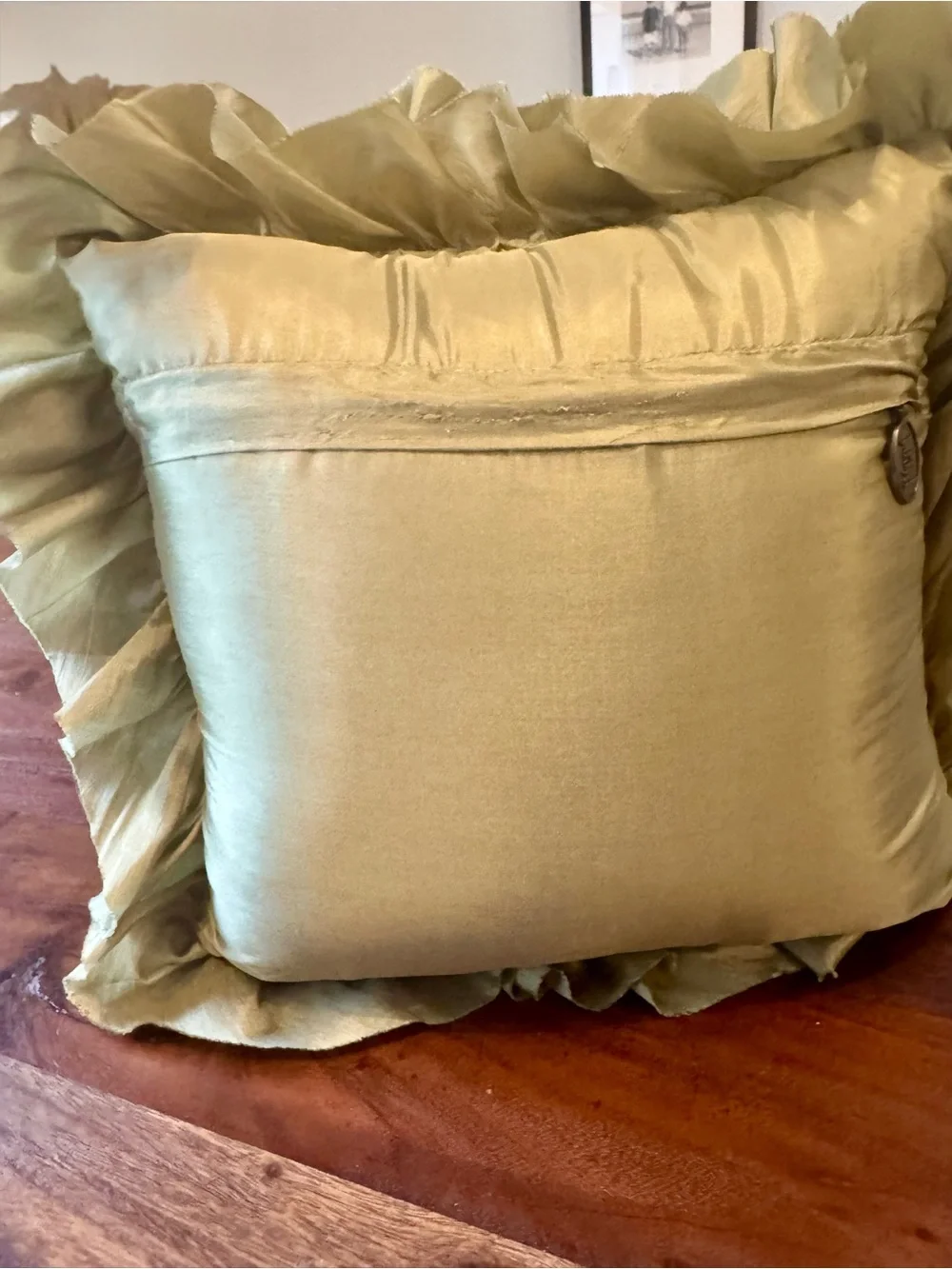 Pier 1 Imports Ruffled Satin Throw Pillow Cover Sage Green 12x12 Textured Layers